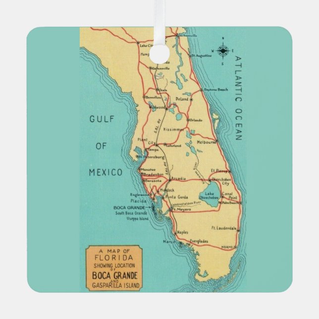  Boca Grande Useppa Florida Map Ornament (Front)