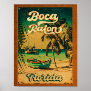 Boca Raton Florida Palm Tree Beach Vintage FL Poster