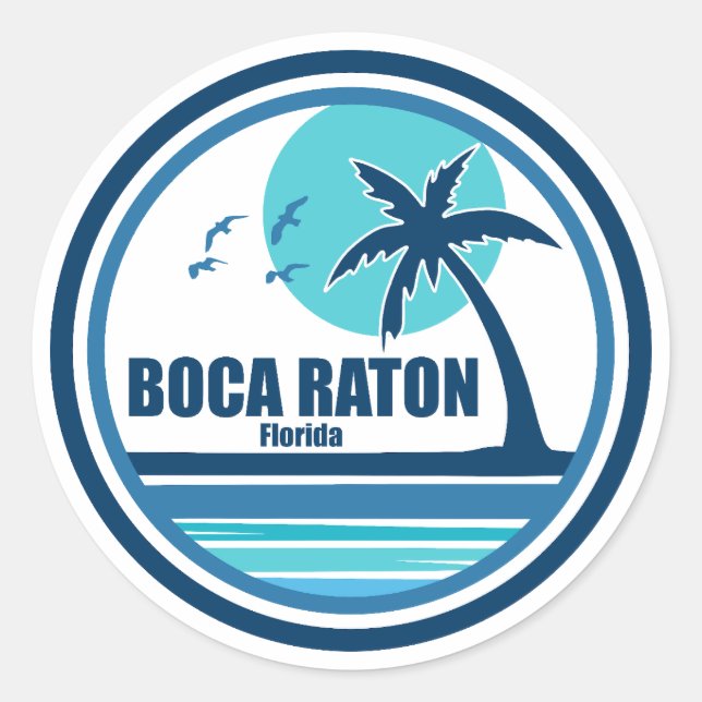 Boca Raton Florida Palm Tree Birds Classic Round Sticker (Front)