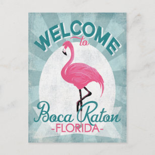 Boca Raton Florida Pink Flamingo Retro Postcard