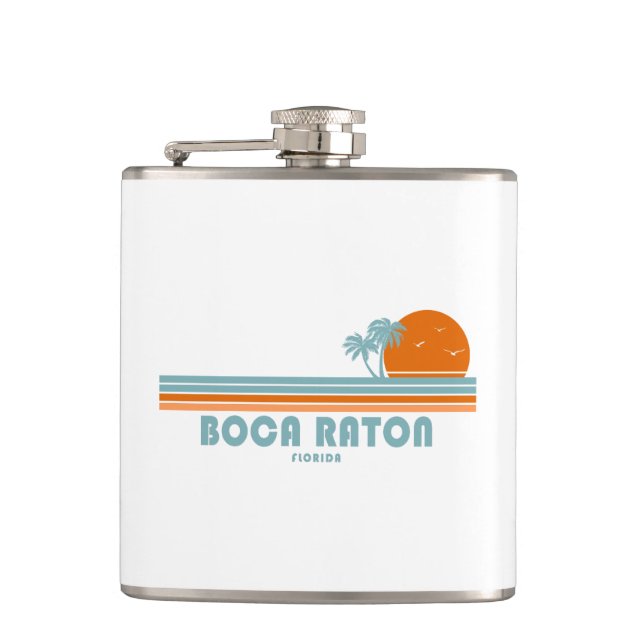 Boca Raton Florida Sun Palm Trees Hip Flask (Front)