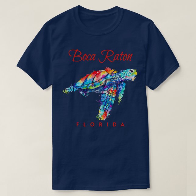 Boca Raton Florida Watercolor Sea Turtle T-Shirt (Design Front)