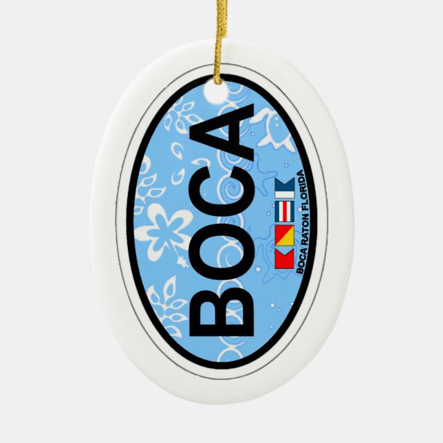 Boca Raton - Oval Design. Ceramic Tree Decoration (Front)