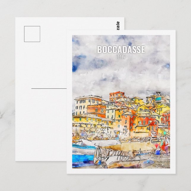 Boccadasse Italy Famous Travel Place Watercolor Postcard (Front/Back)