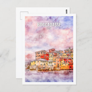 Boccadasse Italy Famous Travel Watercolor Sketch Postcard