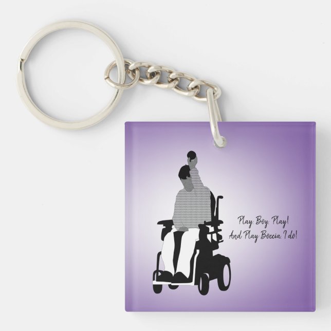 Boccia Boy in Wheelchair with Arm Raised  Key Ring (Front)