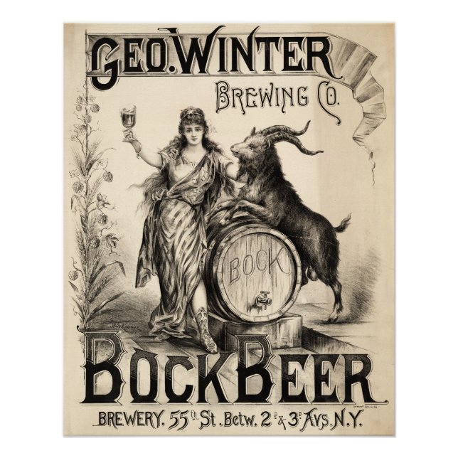 Bock Beer Brewing Co Vintage Antique Rustic Brewer Poster (Front)