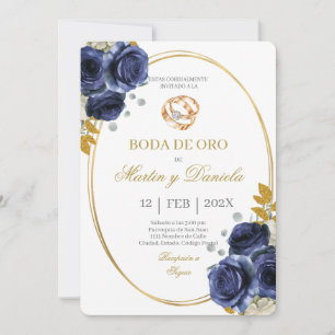 Boda de oro con boho azul invitation