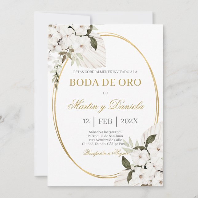Boda de oro con boho blanco invitation (Front)