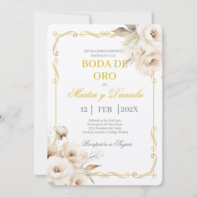 Boda de oro con flor blanca invitation (Front)