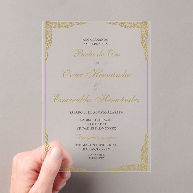 Boda de oro elegante editable acrylic invitations (Insitu (Handheld))