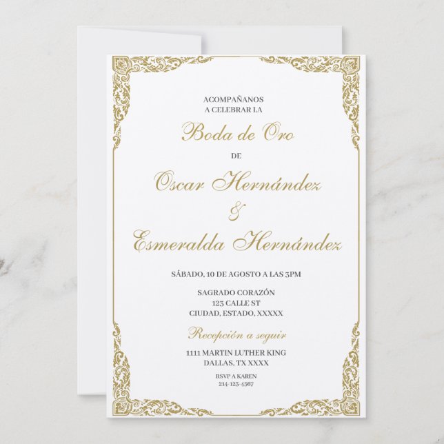 Boda de oro elegante editable invitation (Front)