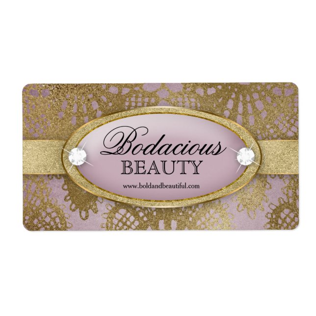 Bodacious Beauty Mauve Gold Lace Large Label (Front)