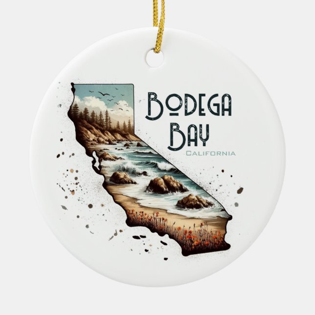 Bodega Bay California Souvenir Gift Ceramic Tree Decoration (Front)