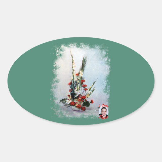 Bodegón de flores/Still life of flowers Oval Sticker (Front)