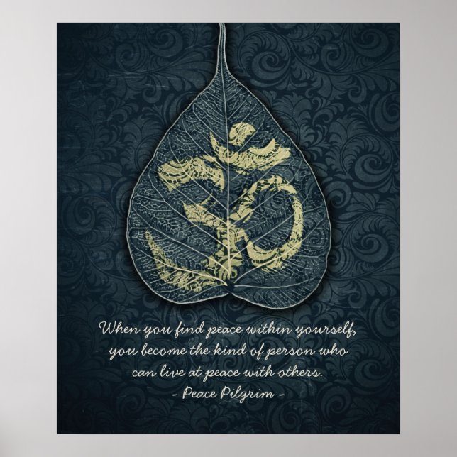 Bodhi Leaf & Gold OM Symbol Yoga Meditation Quotes Poster (Front)