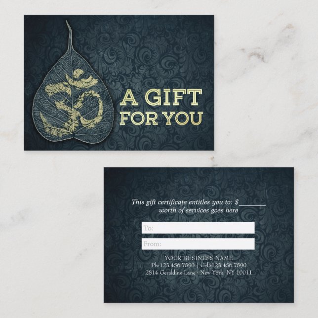 Bodhi Leaf OM Symbol YOGA Studio Gift Certificate (Front/Back)
