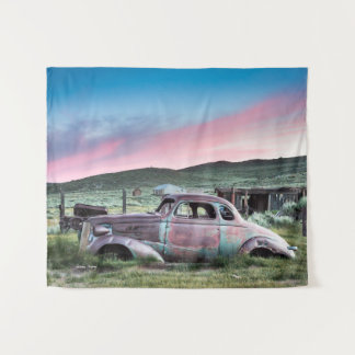 Bodie Ghost Town Abandoned Car at Sunset Tapestry