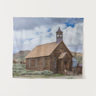 Bodie Ghost Town Church Cloudy Skies Tapestry