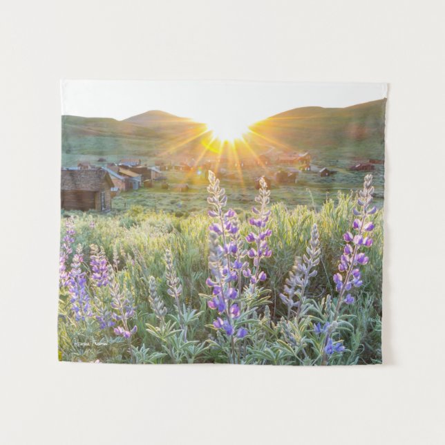 Bodie Ghost Town Lupines at Sunset Tapestry (Front (Horizontal))