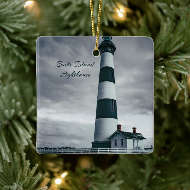 Bodie Island Lighthouse black and white Ceramic Ornament (Tree)