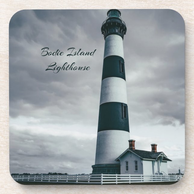 Bodie Island Lighthouse black and white Coaster (Front)