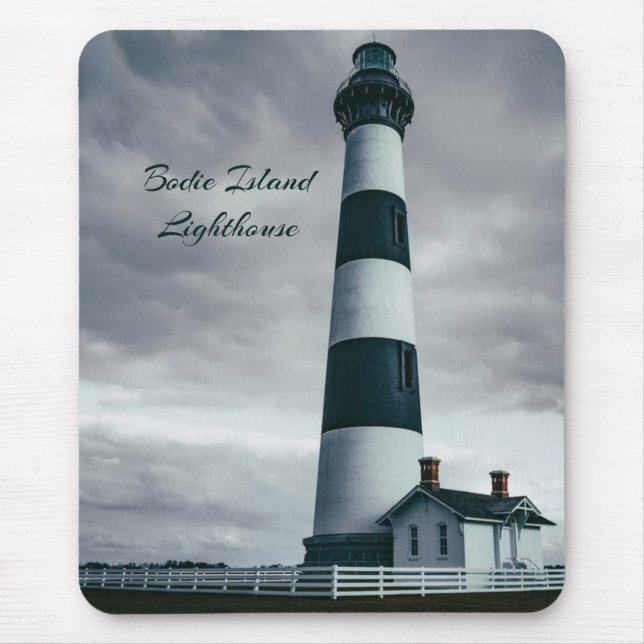 Bodie Island Lighthouse black and white Mouse Mat (Front)