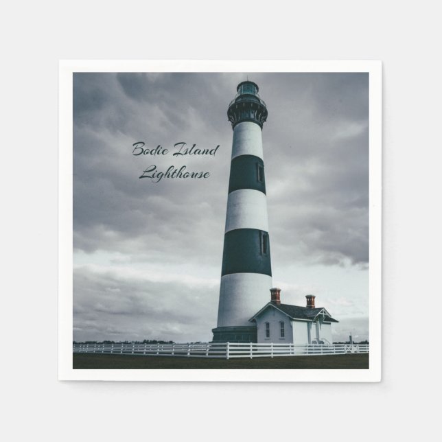 Bodie Island Lighthouse black and white Napkin (Front)