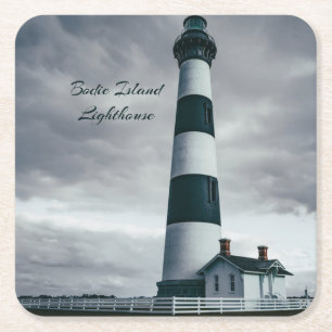 Bodie Island Lighthouse black and white Square Paper Coaster