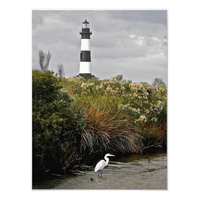 Bodie Island Lighthouse With Egret Photo Print (Front)