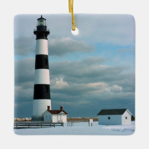 Bodie Lighthouse with Snow, Outer Banks, NC Ceramic Ornament