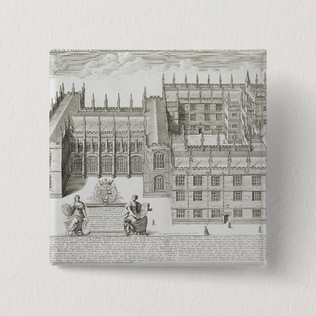 Bodleian Library, Oxford, from 'Oxonia Illustrata' 15 Cm Square Badge (Front)