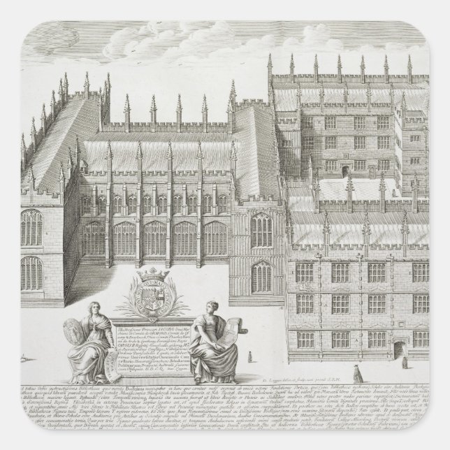 Bodleian Library, Oxford, from 'Oxonia Illustrata' Square Sticker (Front)