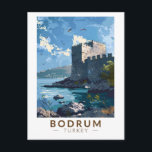 Bodrum Castle Turkey Travel Art Vintage Postcard<br><div class="desc">Bodrum retro vector travel design. Bodrum is a city on the Bodrum Peninsula,  stretching from Turkey's southwest coast into the Aegean Sea. The city features twin bays with views of Bodrum Castle.</div>