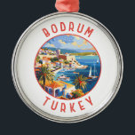 Bodrum Turkey Retro Distressed Circle Metal Tree Decoration<br><div class="desc">Bodrum retro vector travel design. Bodrum is a city on the Bodrum Peninsula,  stretching from Turkey's southwest coast into the Aegean Sea. The city features twin bays with views of Bodrum Castle.</div>