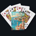 Bodrum Turkey Travel Art Vintage Playing Cards<br><div class="desc">Bodrum retro vector travel design. Bodrum is a city on the Bodrum Peninsula,  stretching from Turkey's southwest coast into the Aegean Sea. The city features twin bays with views of Bodrum Castle.</div>