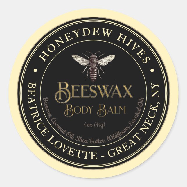 Body Balm Label Queen Bee Metallic Gold and Black (Front)