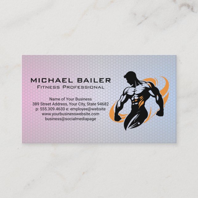 Body Builder Posing Silhouette Business Card (Front)