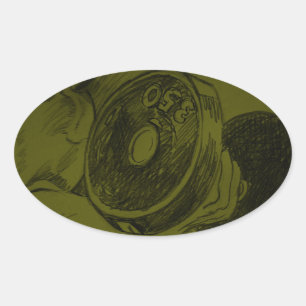 Body Building Fitness Pencil Sketch Oval Sticker