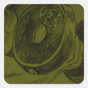 Body Building Fitness Pencil Sketch Square Sticker