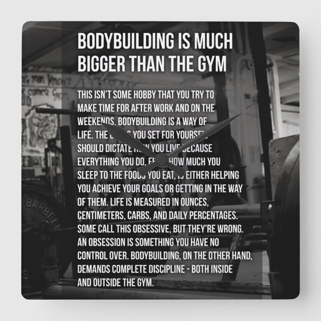 "Body building" Motivational Square Wall Clock (Front)