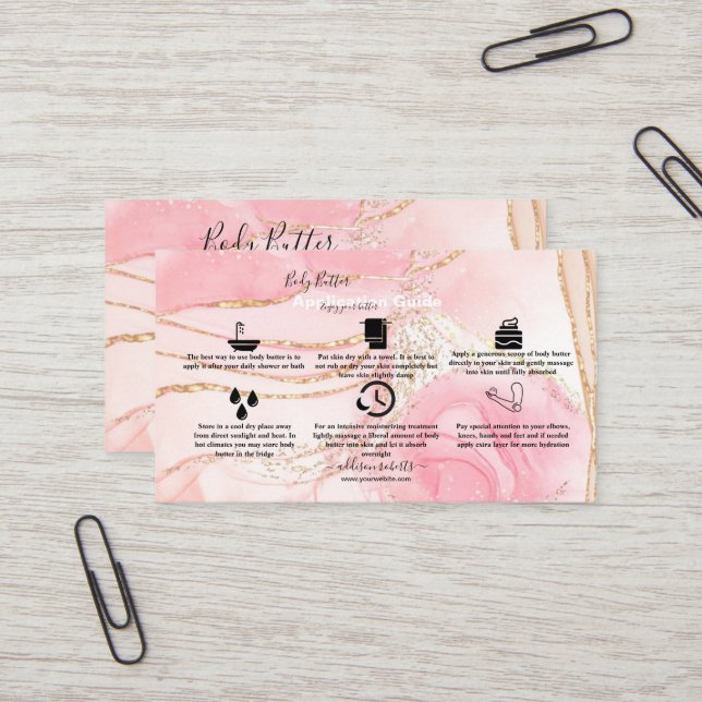 Body Butter Application  Pink Gold Watercolor   Business Card (Front/Back In Situ)