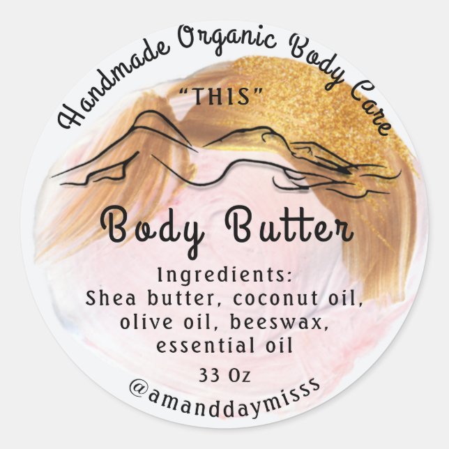 Body Butter Balm Care Packaging Golden Pink Classic Round Sticker (Front)