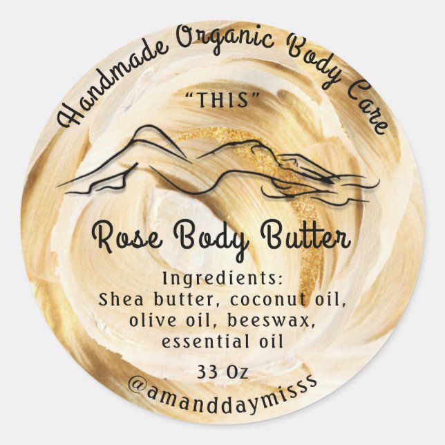 Body Butter Balm Care Packaging Ivory Gold Stroke  Classic Round Sticker (Front)