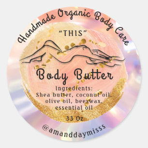 Body Butter Balm Care Packaging Logo Gold Rose Classic Round Sticker