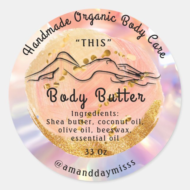 Body Butter Balm Care Packaging Logo Gold Rose Classic Round Sticker (Front)
