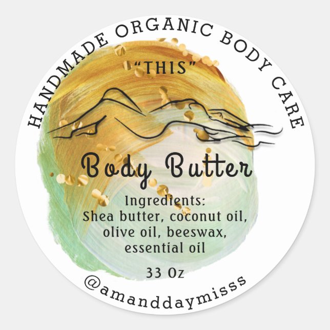 Body Butter Balm Care Packaging Logo Thank Gold Classic Round Sticker (Front)