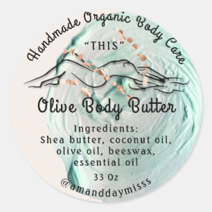 Body Butter Balm Care Packaging Rose Logo Aqua Classic Round Sticker