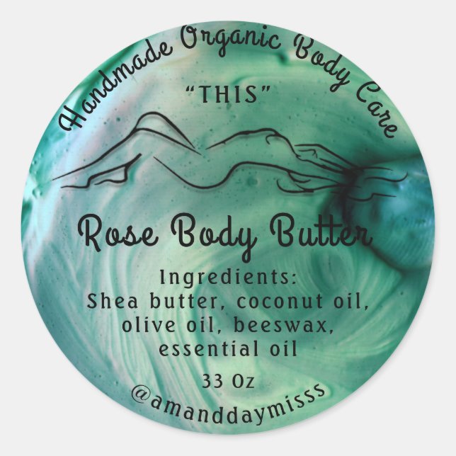 Body Butter Balm Care Packaging Tropical Green Log Classic Round Sticker (Front)