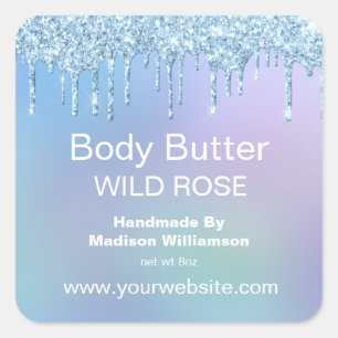 Body Butter Blue Dripping Glitter Personalised Square Sticker
